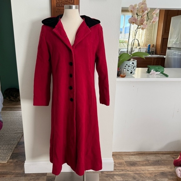 Jg Hook Jackets & Blazers - JG Hook 100% Wool Red Coat Black Velvet Inner Hood and Buttons Size 8